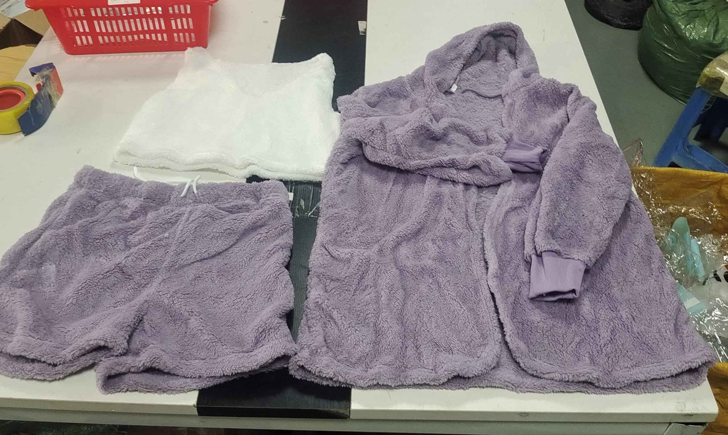 3pcs Womens Clothing Long Sleeve Crop Tank Top And Drawstring Shorts Pajama Set.