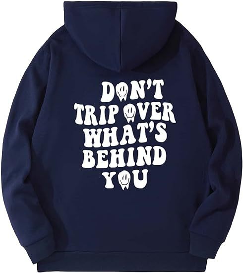 Leisure Pullover Drawstring Letter Print Pattern Hoodie.
