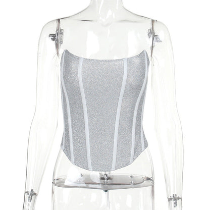 Women's Tubular Corset Tube Top Shiny Slimming Bandage Back Clothing Alamode