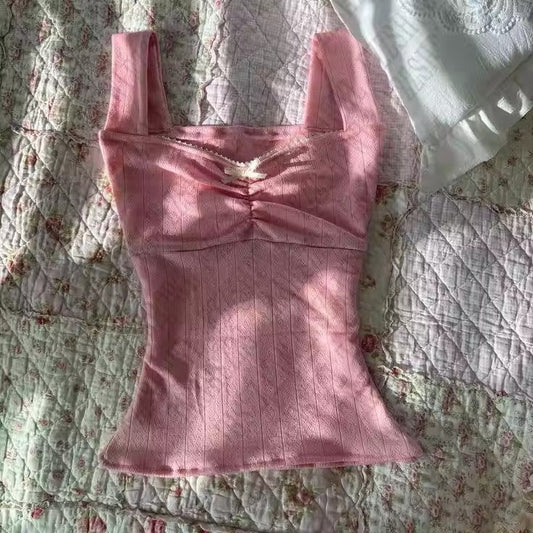 Harajuku Hot Girl Lace Bow Y2g Retro Easy Matching Vest Alamode