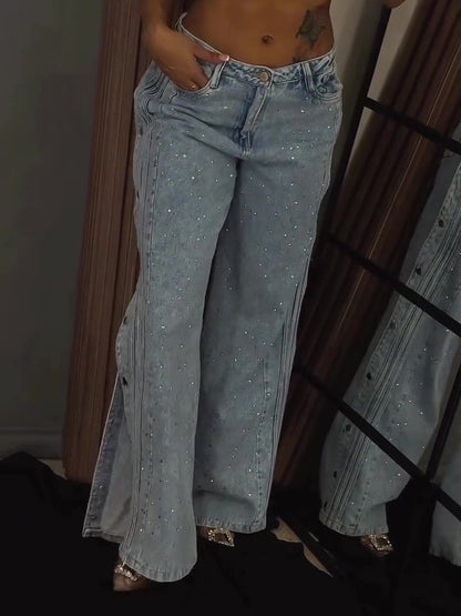 Button Polyester Rhinestone Fashion Jeans Alamode