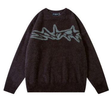 Harajuku Daily Commuting Fashion Personality Geometry Round Neck Jacquard Fashion Brand Knitted Pullover Loose Sweater Alamode