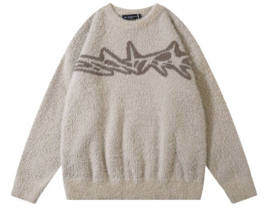 Harajuku Daily Commuting Fashion Personality Geometry Round Neck Jacquard Fashion Brand Knitted Pullover Loose Sweater Alamode