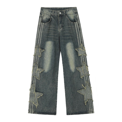 American-style XINGX Patch Straight Jeans Alamode