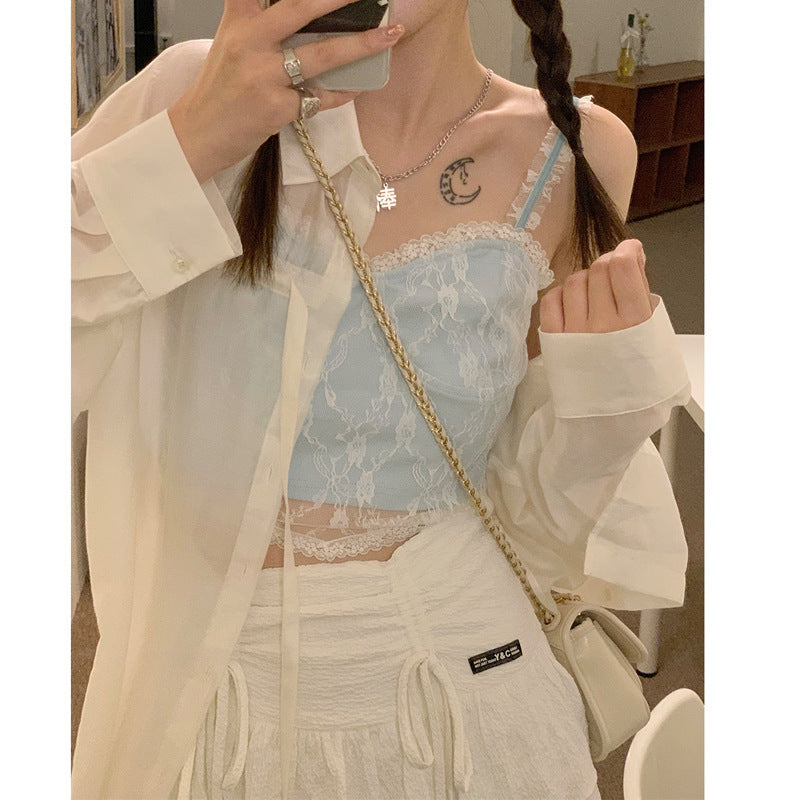 Blue Lace Camisole Niche Slim Camisole Alamode