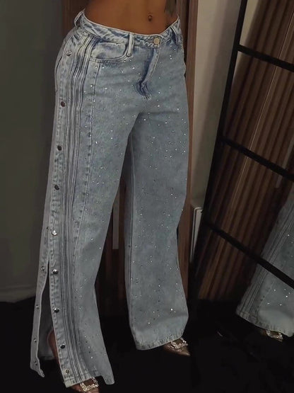 Button Polyester Rhinestone Fashion Jeans Alamode