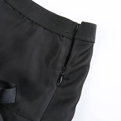 Dark Street Style Lace Stitching Bow Pleated Skirt.