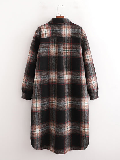 Women's Slim Dark Brown Woolen Plaid Jacket.