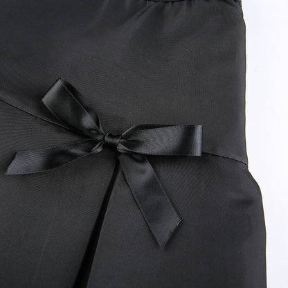Dark Street Style Lace Stitching Bow Pleated Skirt.