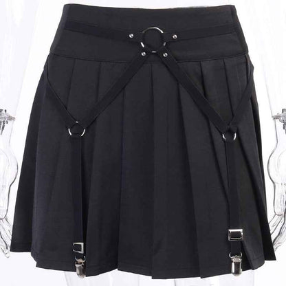 Dark Functional Wind Punk Girl Pleated Skirt High Waist Tooling Bf Cool Ring Skirt Skirt Trend.