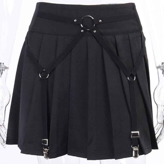 Dark Functional Wind Punk Girl Pleated Skirt High Waist Tooling Bf Cool Ring Skirt Skirt Trend.