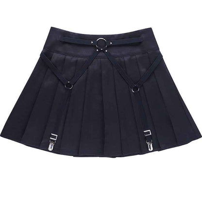 Dark Functional Wind Punk Girl Pleated Skirt High Waist Tooling Bf Cool Ring Skirt Skirt Trend.