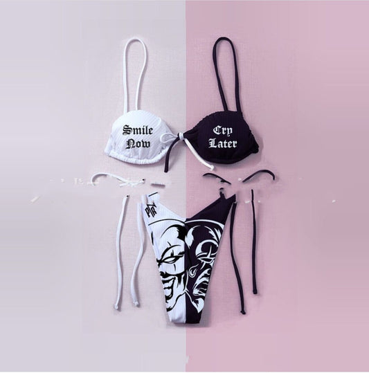 New European And American Dark Stitching Multi-Rope Bikini Swimsuit Split Swimsuit Women.