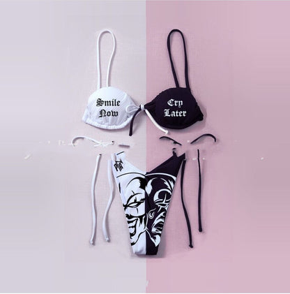 New European And American Dark Stitching Multi-Rope Bikini Swimsuit Split Swimsuit Women.