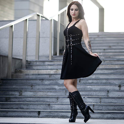 New Dark Style Sexy Waist Suspender Dress Loose Casual Back Black Street Women'S Skirt.