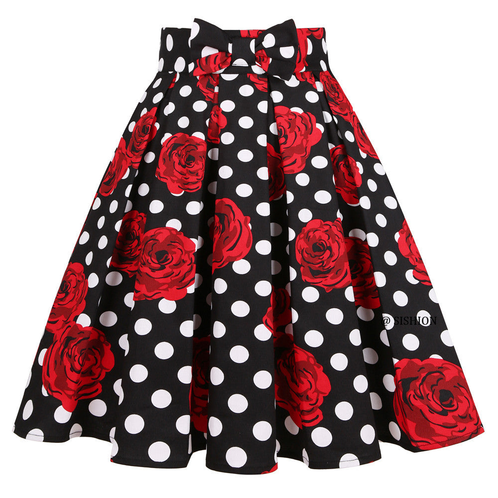 Women's  Polka Dot Print Skirt, Retro Cotton Suit, Harajuku Style, Pleated Skating Skirt Alamode