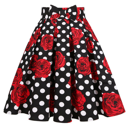 Women's  Polka Dot Print Skirt, Retro Cotton Suit, Harajuku Style, Pleated Skating Skirt Alamode