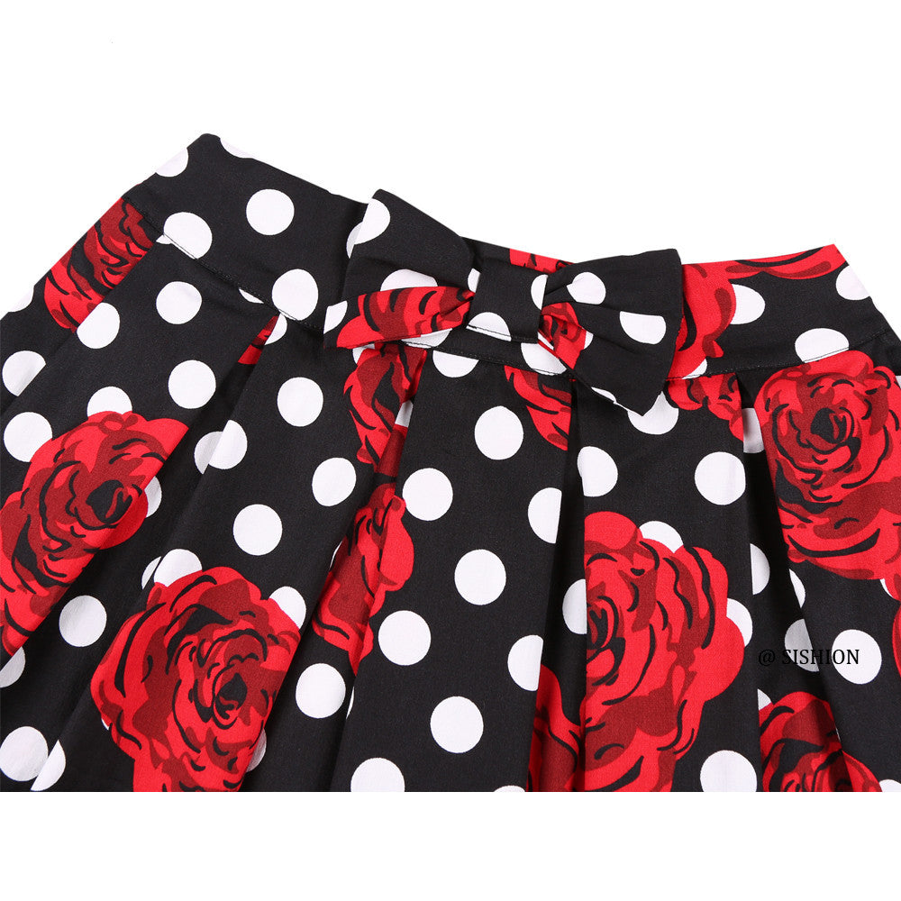 Women's  Polka Dot Print Skirt, Retro Cotton Suit, Harajuku Style, Pleated Skating Skirt Alamode