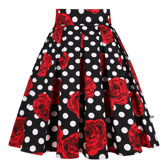 Women's  Polka Dot Print Skirt, Retro Cotton Suit, Harajuku Style, Pleated Skating Skirt Alamode