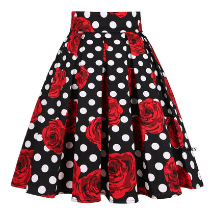 Women's  Polka Dot Print Skirt, Retro Cotton Suit, Harajuku Style, Pleated Skating Skirt Alamode