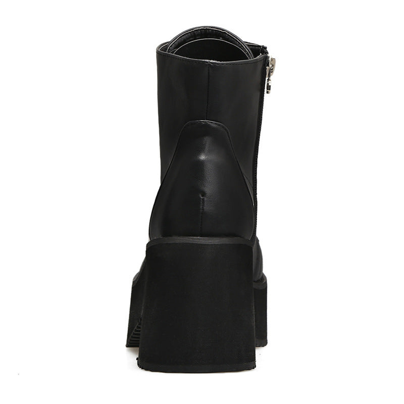European and American punk leather thick ankle boots female Harajuku thick bottom zipper boots British lace Martin boots The elite ways