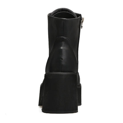 European and American punk leather thick ankle boots female Harajuku thick bottom zipper boots British lace Martin boots The elite ways