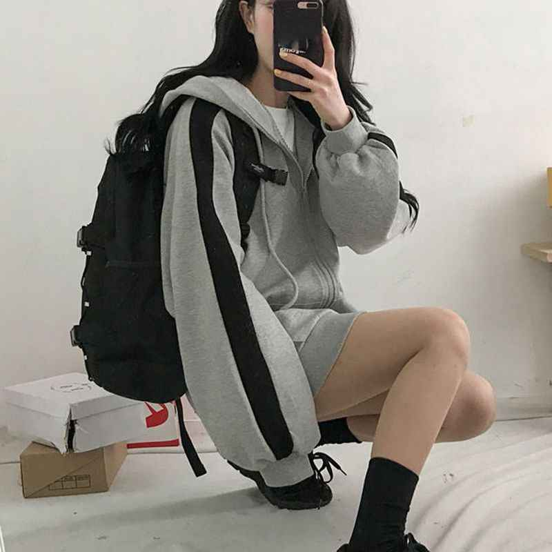 Women Hoodies Haruku Hooded Oversized Hoodie Solid Long Sleeve Irregular Sweatshirt Loose Print Zip-up Tops Jacket Coats