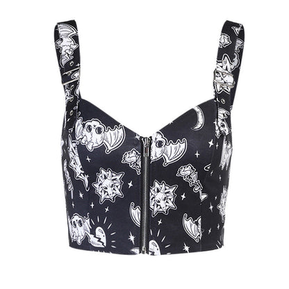 Zipper Printed Camisole Top Spring and Summer Sexy Camisole Alamode