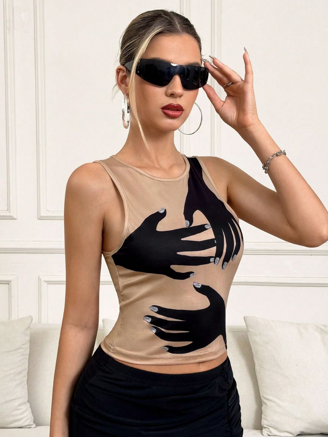 Y2K Printed Tank Vest INS Fashion Streetwear Round Neck Sleeveless Top Summer Women's Clothing Alamode
