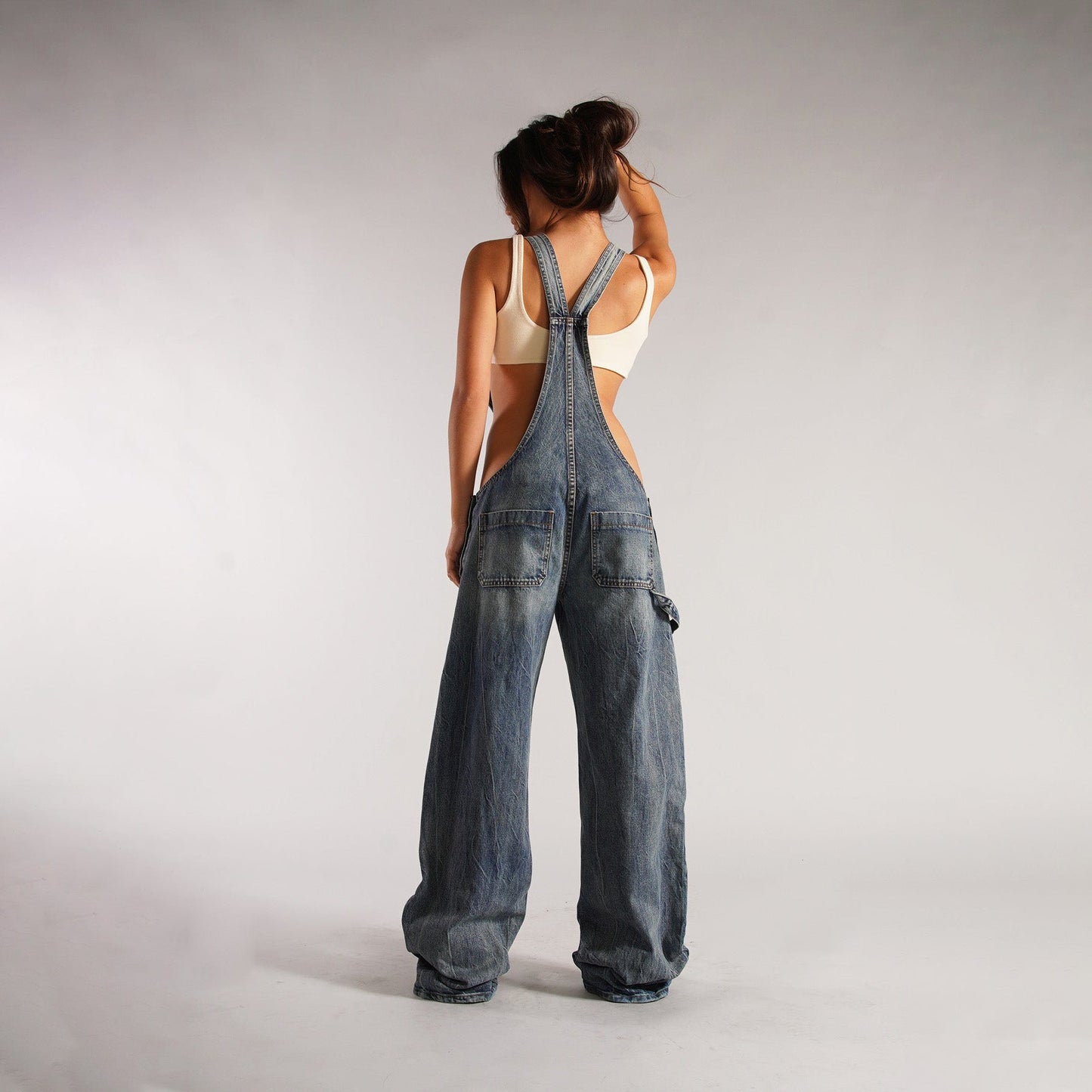 Y2K Zipper Denim Overalls With Pockets Fashion Loose Suspender Jumpsuit Streetwear Jeans Pants Womens Clothing Alamode