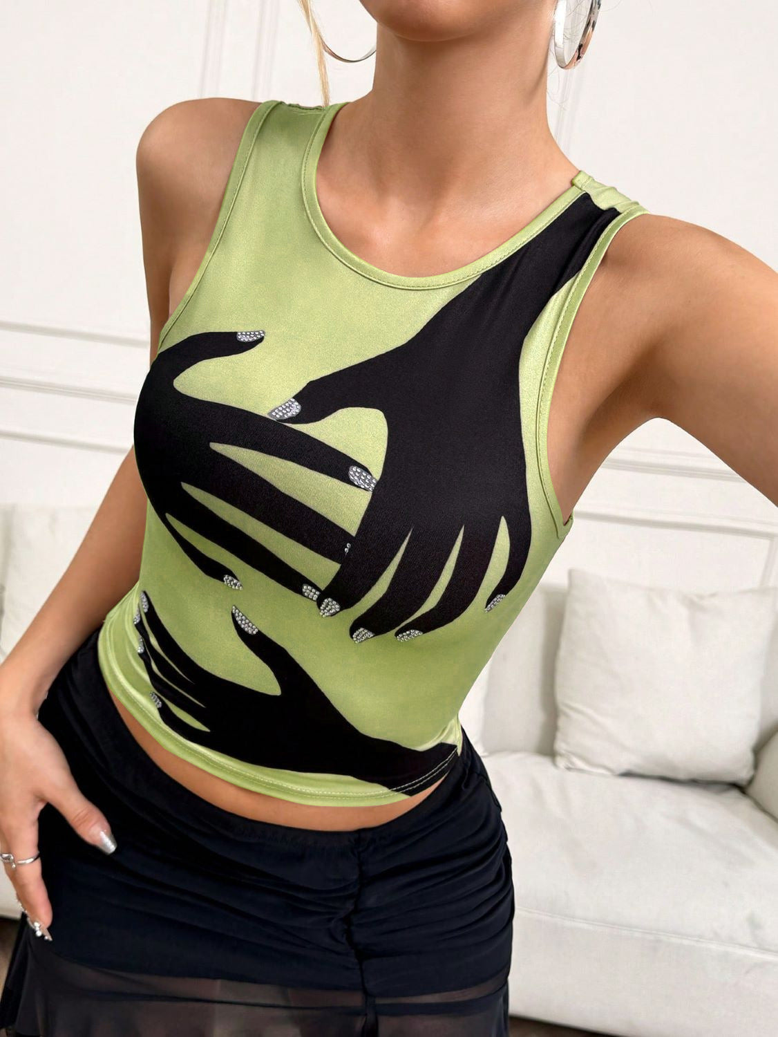 Y2K Printed Tank Vest INS Fashion Streetwear Round Neck Sleeveless Top Summer Women's Clothing Alamode