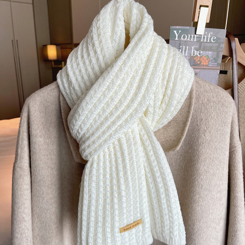 White Harajuku Style Coarse Yarn Knitted Scarf For Women Winter Korean Style All-matching Warm Japanese Style Students Thickened Alamode