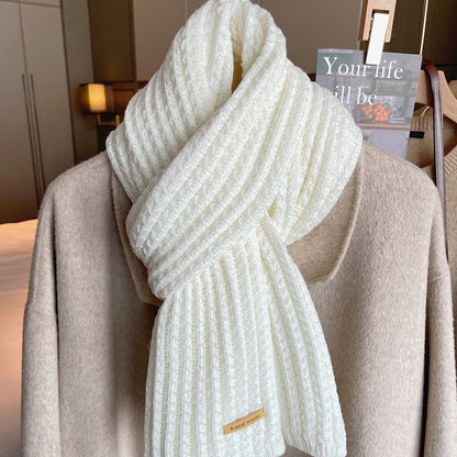 White Harajuku Style Coarse Yarn Knitted Scarf For Women Winter Korean Style All-matching Warm Japanese Style Students Thickened Alamode