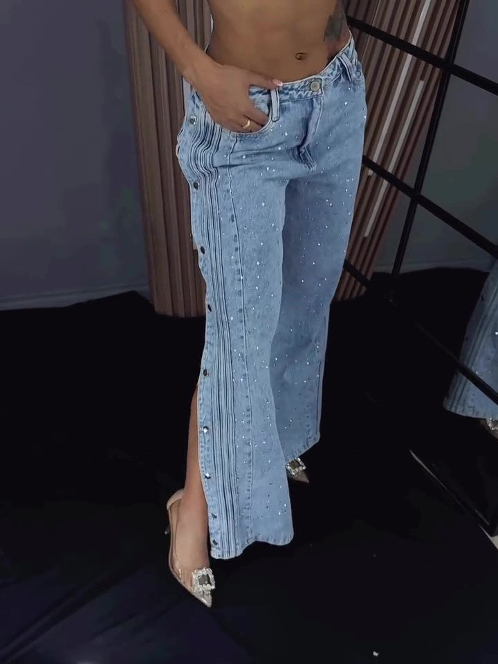 Button Polyester Rhinestone Fashion Jeans Alamode