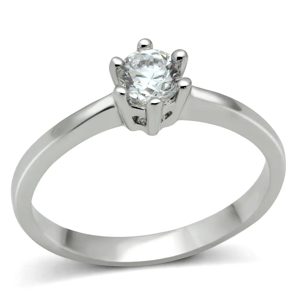 3W109 - Rhodium Brass Ring with AAA Grade CZ  in Clear.