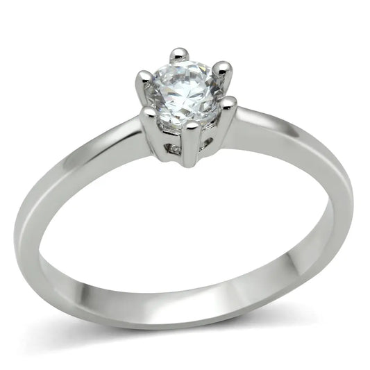 3W109 - Rhodium Brass Ring with AAA Grade CZ  in Clear.