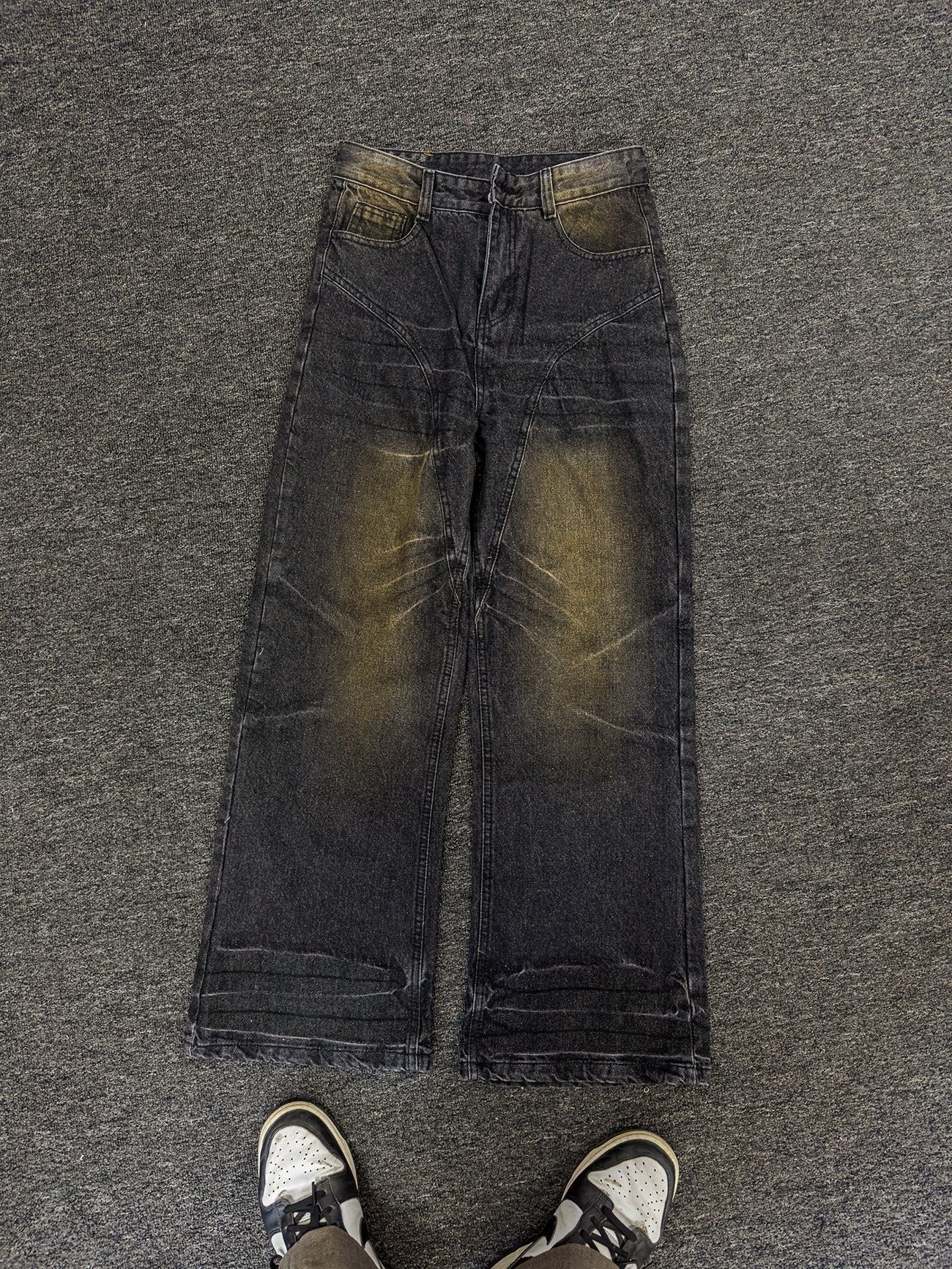 Washed Straight Dirty Mud Textured Deconstructed Jeans Alamode