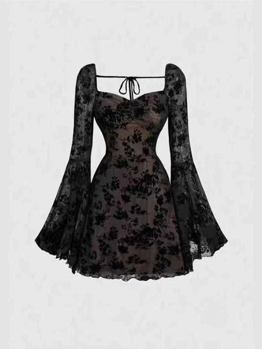 Lace Flare Sleeve Mini Dress