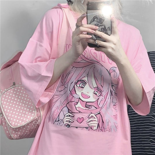 Summer Loose T-shirt Female Cartoon Harajuku Clothes Kawaii Casual Alamode