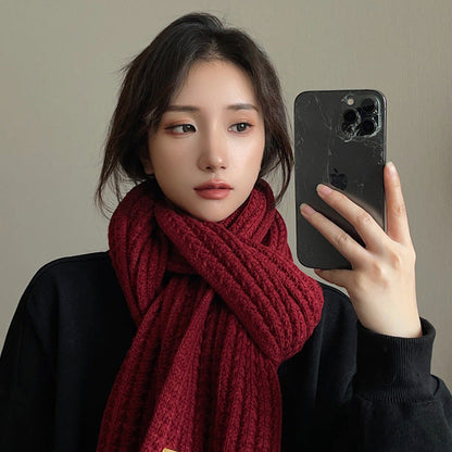 White Harajuku Style Coarse Yarn Knitted Scarf For Women Winter Korean Style All-matching Warm Japanese Style Students Thickened Alamode
