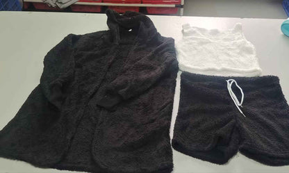 3pcs Womens Clothing Long Sleeve Crop Tank Top And Drawstring Shorts Pajama Set.