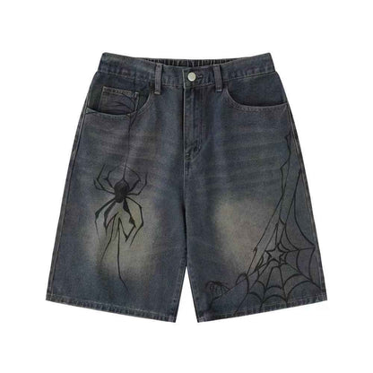 POHADON Y2K Blue Denim Shorts Summer Casual Loose Straight Leg Unisex Baggy Jeans Shorts Jorts Grunge Harajuku Streetwear
