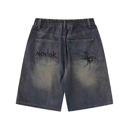 POHADON Y2K Blue Denim Shorts Summer Casual Loose Straight Leg Unisex Baggy Jeans Shorts Jorts Grunge Harajuku Streetwear