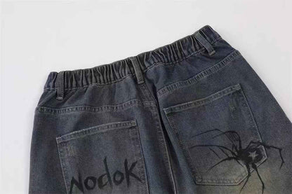 POHADON Y2K Blue Denim Shorts Summer Casual Loose Straight Leg Unisex Baggy Jeans Shorts Jorts Grunge Harajuku Streetwear