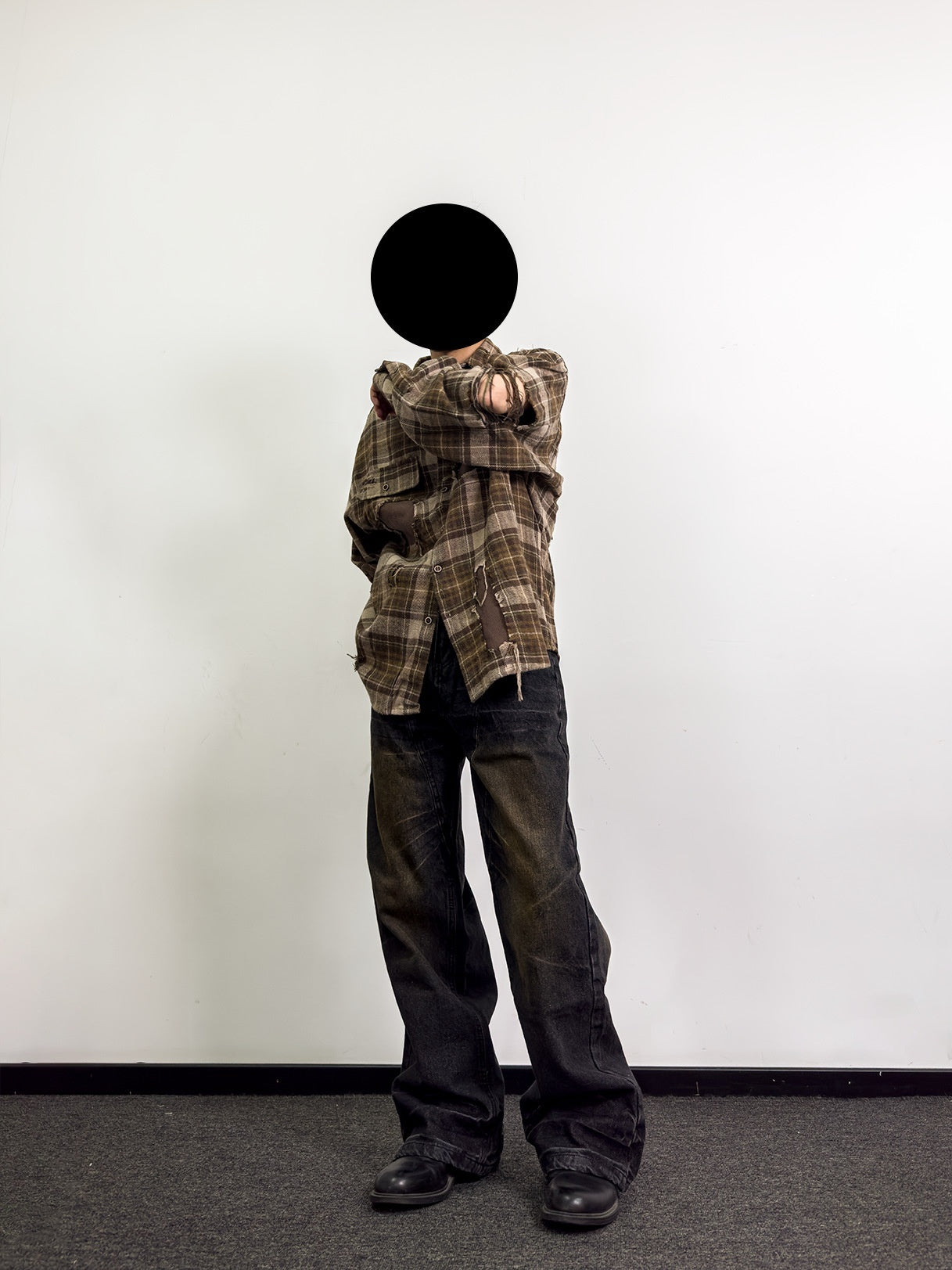 Washed Straight Dirty Mud Textured Deconstructed Jeans Alamode