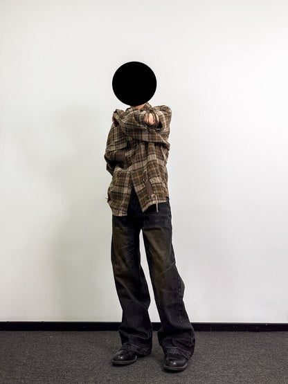 Washed Straight Dirty Mud Textured Deconstructed Jeans Alamode