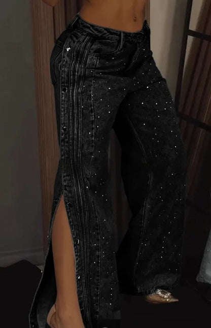 Button Polyester Rhinestone Fashion Jeans Alamode