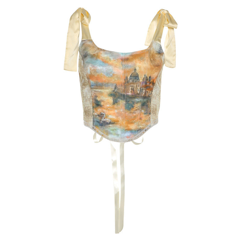 Camisole Cropped Navel Slim-fit Print Camisole Alamode