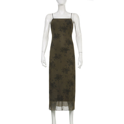 American Dark Vintage Print Slip Dress.