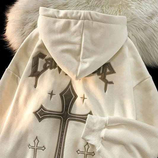 Men's And Women's Loose Cross Printed Hoodie.